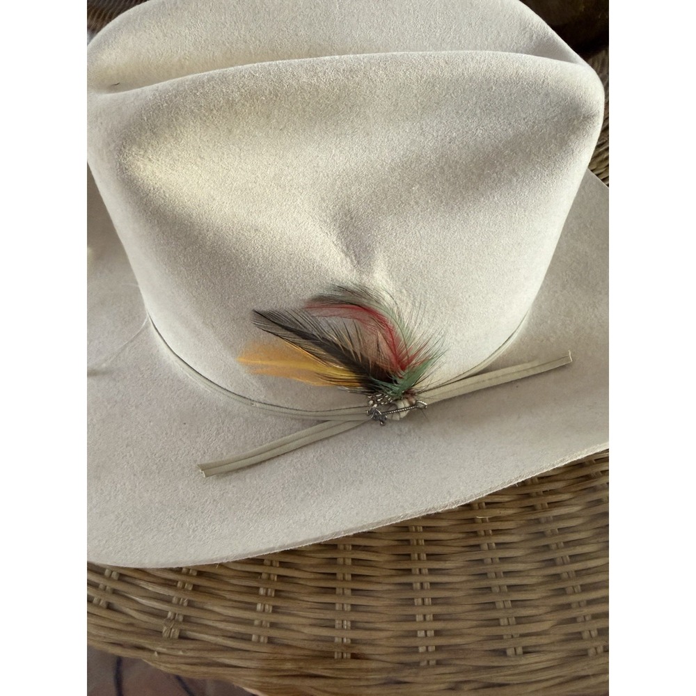 Vintage Stetson 4x Beaver Cowboy Hat SIZE 7 1/2 FEATHER Silver Belly NO BOX - Picture 4 of 9